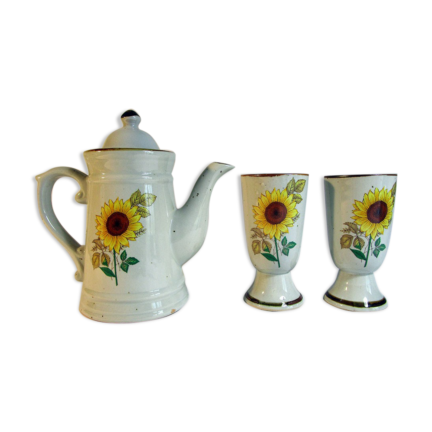 Cafetière et duo de mazagrans en grès
