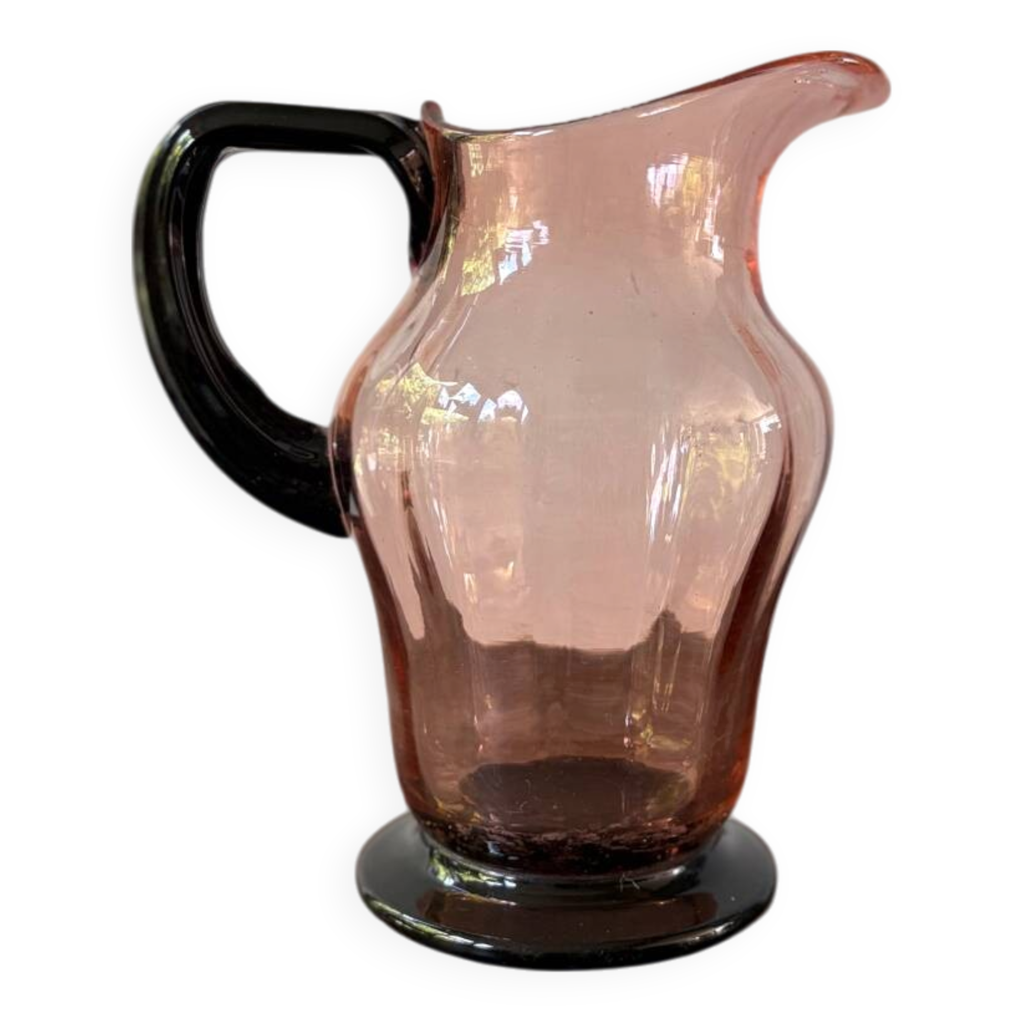 Pichet Art déco en verre rose et noir, années 20-30