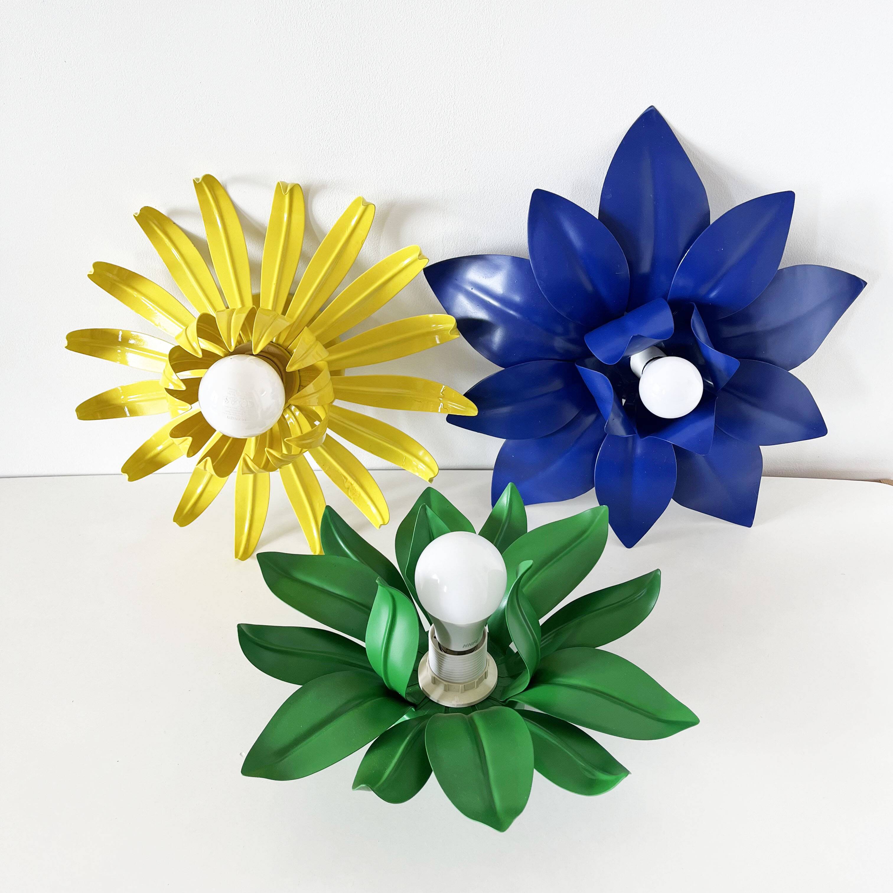 Vintage yellow metal flower wall light