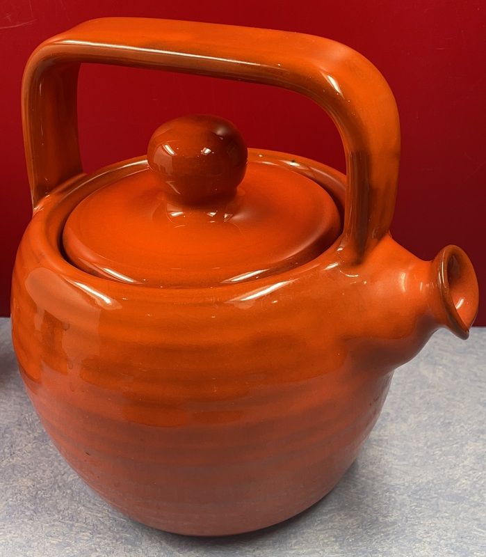 Details on Orange Tea (or Coffee) Service, Vintage 1970" Vallauris? signed B. Aoustin design