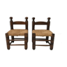 Paire de chaises basses rustiques en osier et chêne  Paire de chaises bas rustiques en osier et chêne