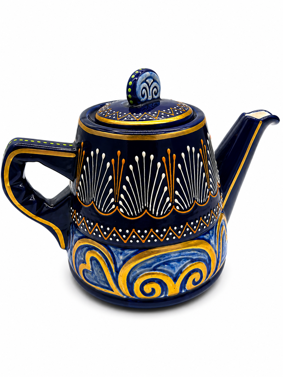 HB Quimper cobalt blue tea set teapot and 2 earthenware cups