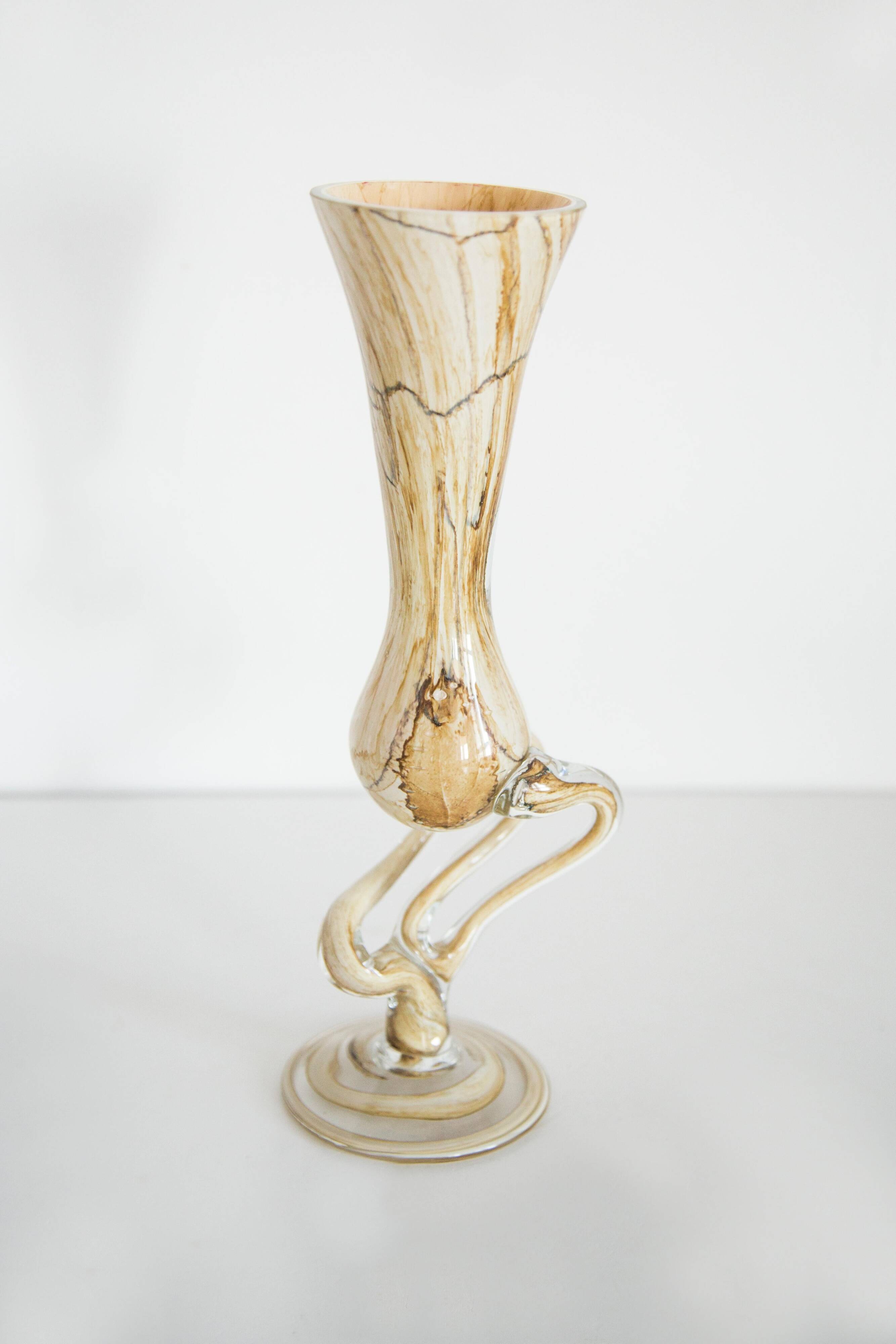Vintage mid-century artistic vase, beige sand, Murano glass, Europe, 1970.