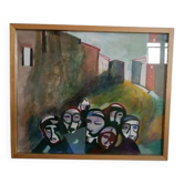 Huile sur toile, peinture abstraite Eros Bortolotti " Le Leonka Ritorna A Mai