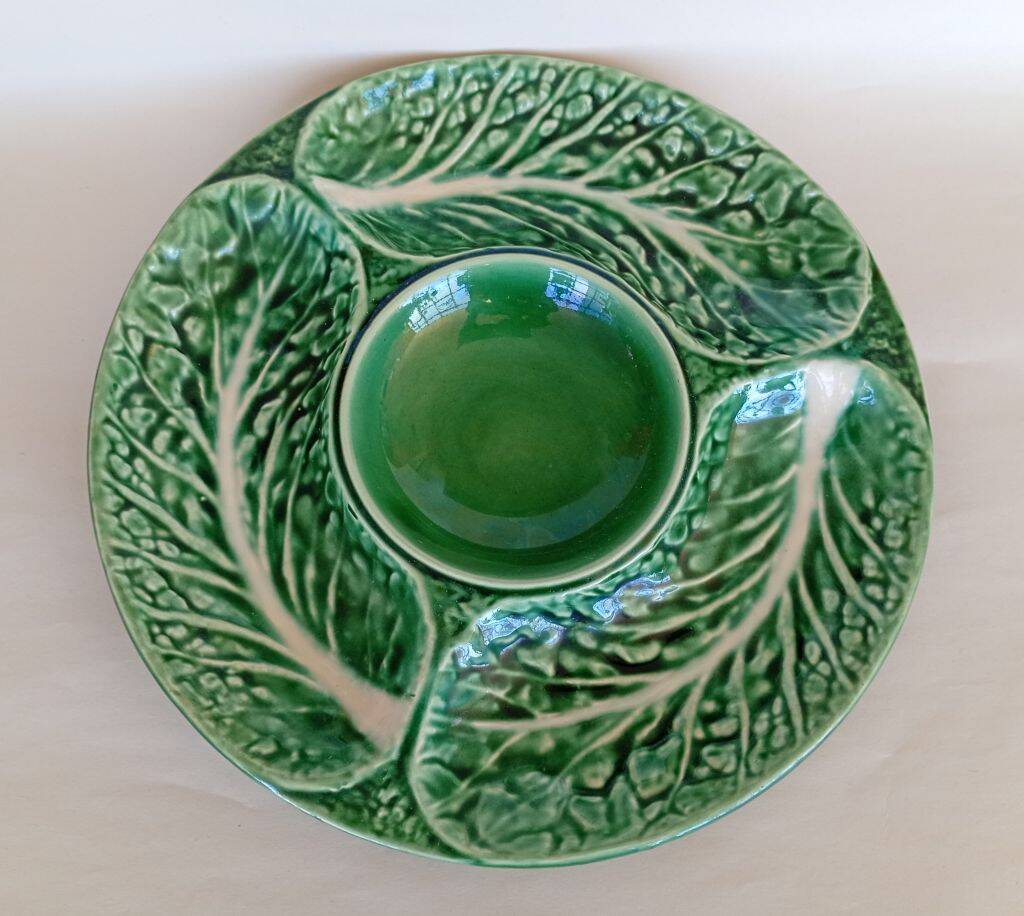 Appetizer Platter Majolica Green Ceramic Leaf Portuguese