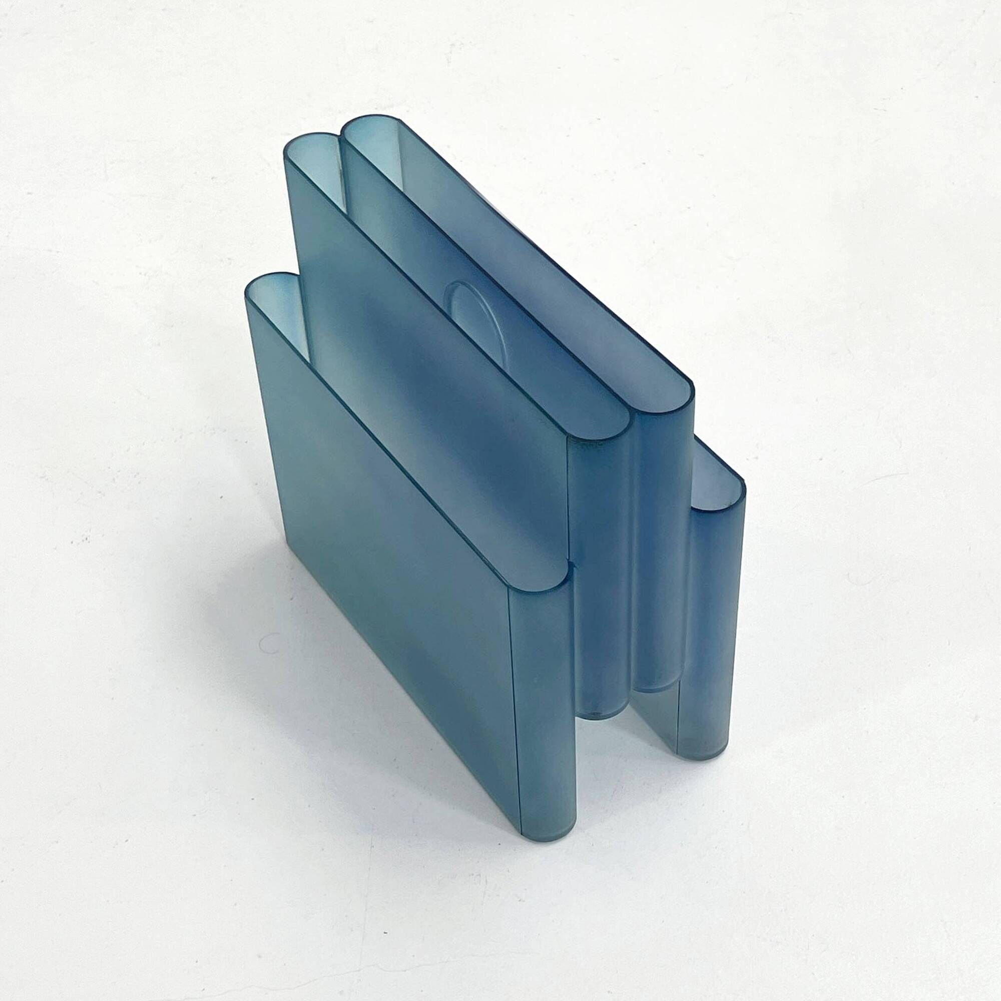 Transparent blue magazine rack by Giotto Stoppino for Kartell, 1970