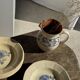 Set of 12 beige, pink, and blue deep plates from Digoin Sarreguemines, vintage.