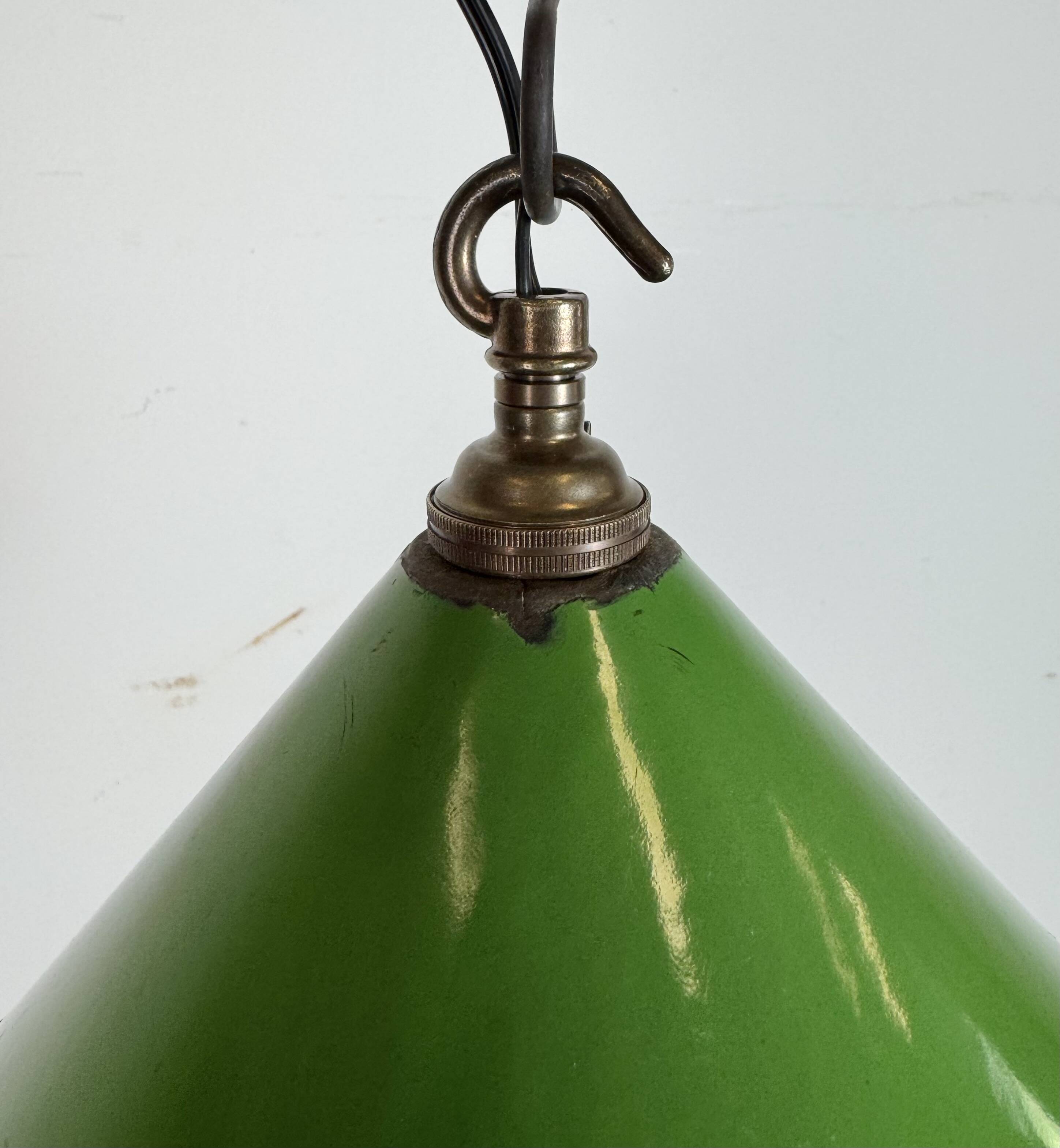 Industrial British Green Enamel Factory Pendant Lamp, 1950s
