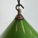 Industrial British Green Enamel Factory Pendant Lamp, 1950s