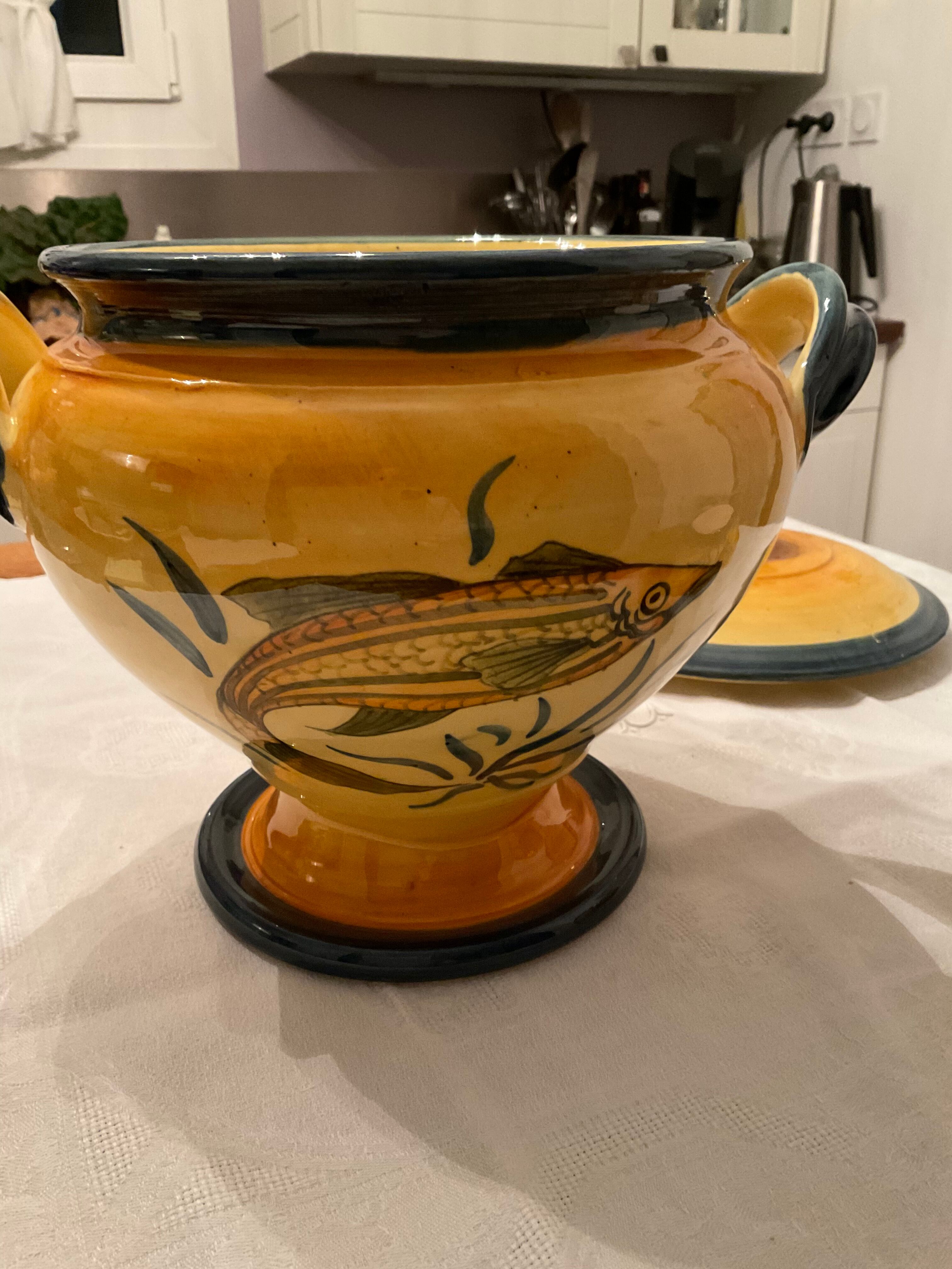 Souptureen and saucière, glazed terracotta, France, Provence