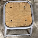 Iron and gray wood stool