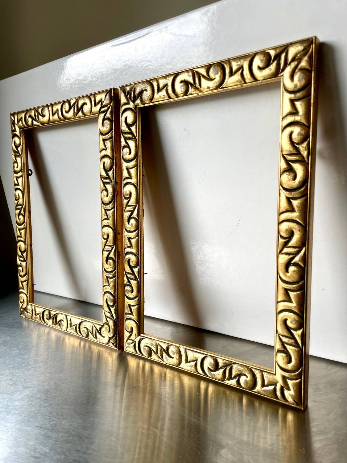 Pair of antique art nouveau gilded wooden  frames
