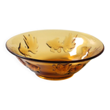 Vintage Amber Glass Bowl with Embossed Fish Pattern / Czech Repulic / 1980s