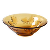 Vintage Amber Glass Bowl with Embossed Fish Pattern / Czech Repulic / 1980s