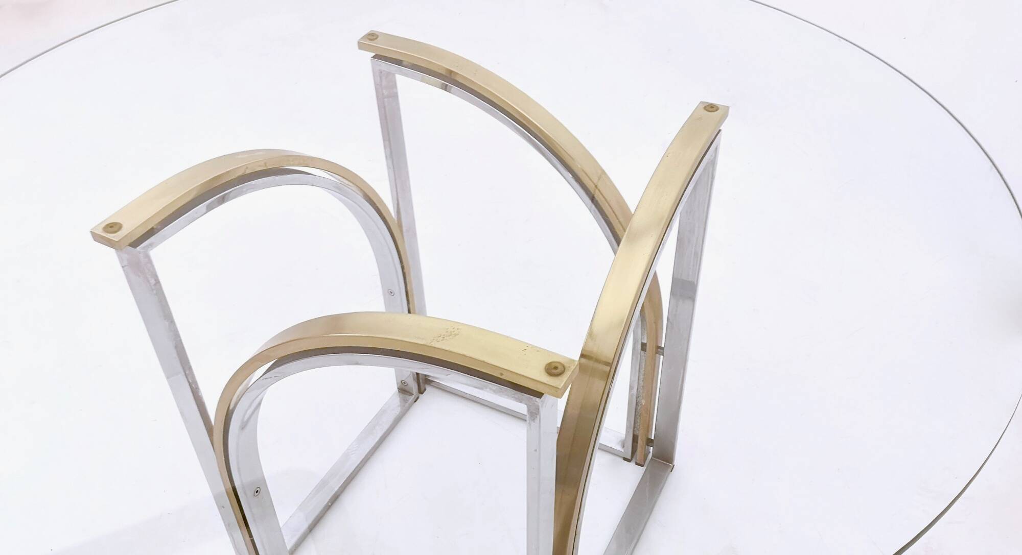 Round Brass and Steel Dining Table by Romeo Rega with Glass Top