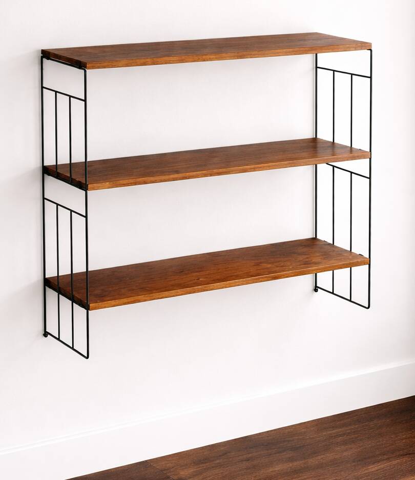 3 wall shelves wood and metal, Nils Strinning