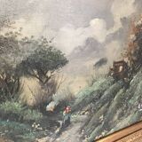 Old painting oil painting art landscape mountain forests alps marette