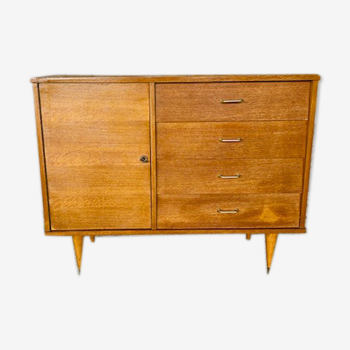 Commode vintage quatre tiroirs et 1 porte années 60