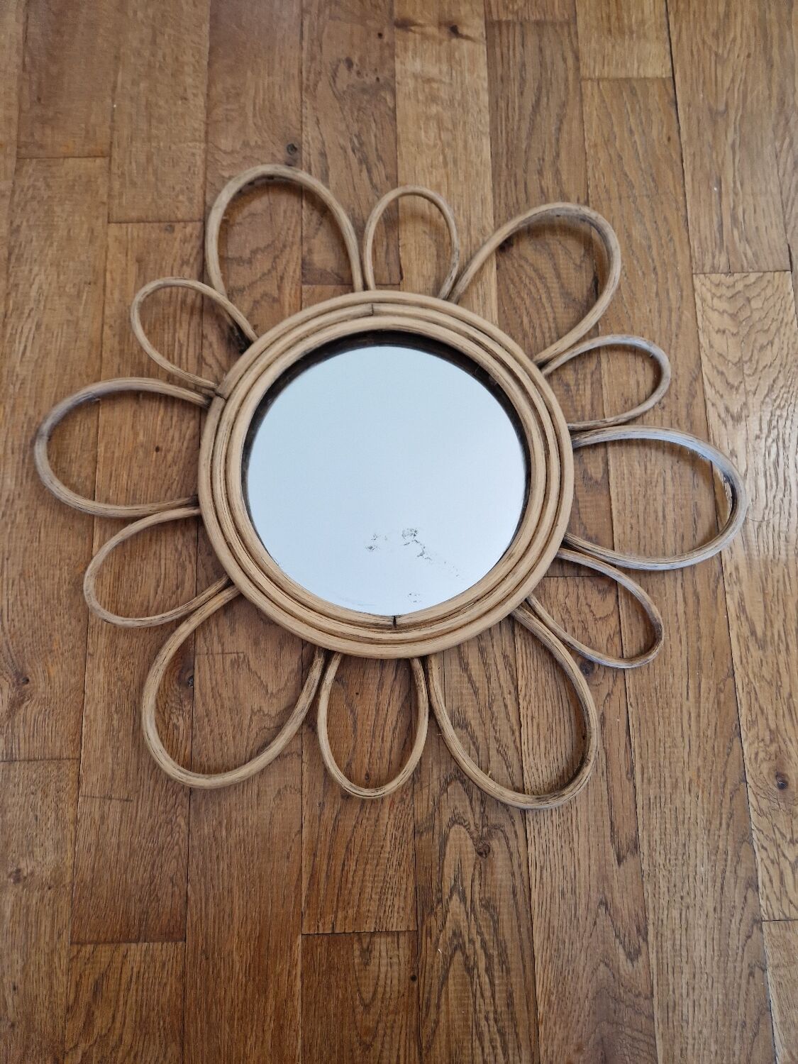 Old vintage rattan flower mirror