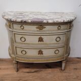 Lacquered half-moon chest of drawers with marble top