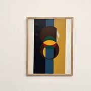 Composition aux cercles et bandes verticales, huile sur toile