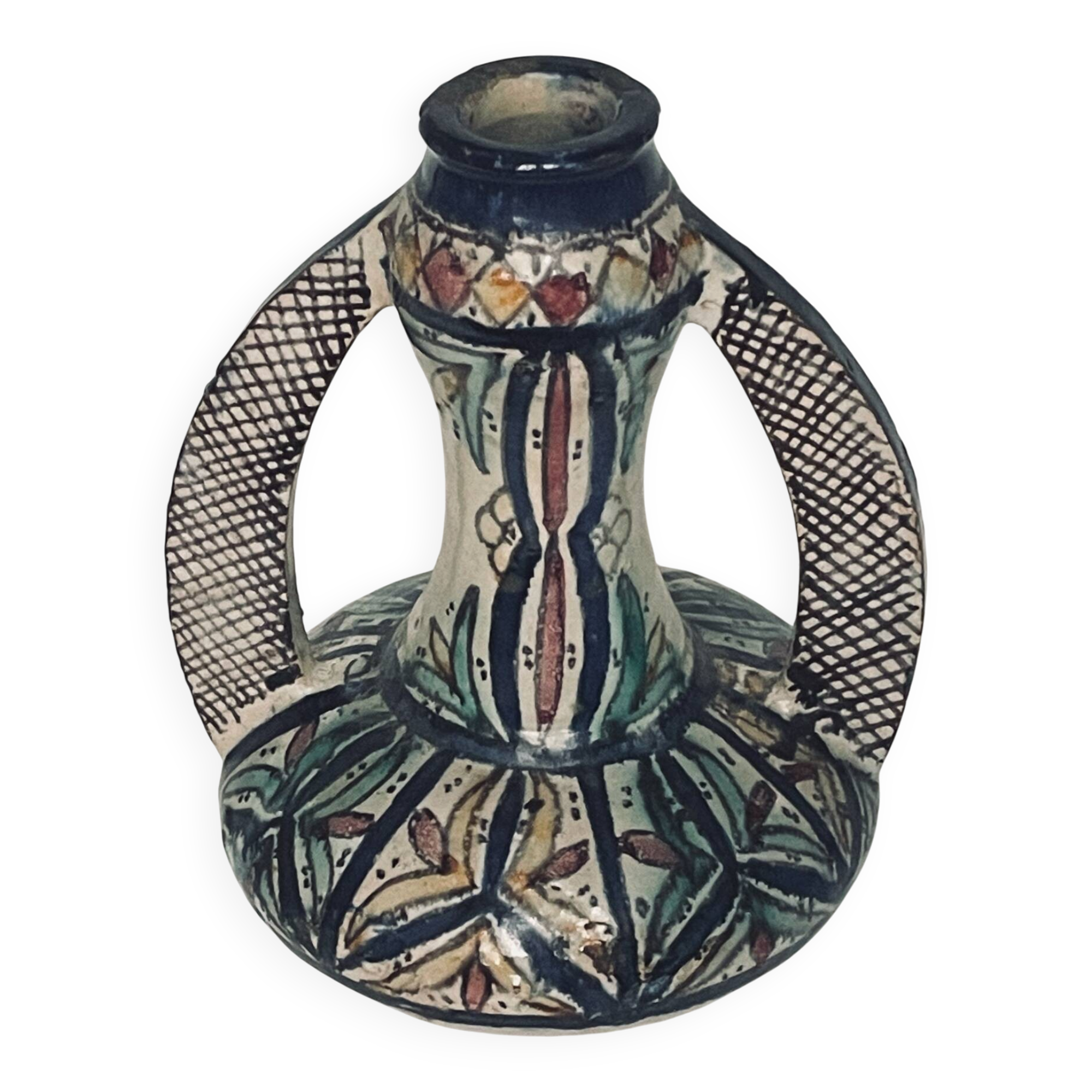 Cruche en faïence polychrome, Fès, Maroc