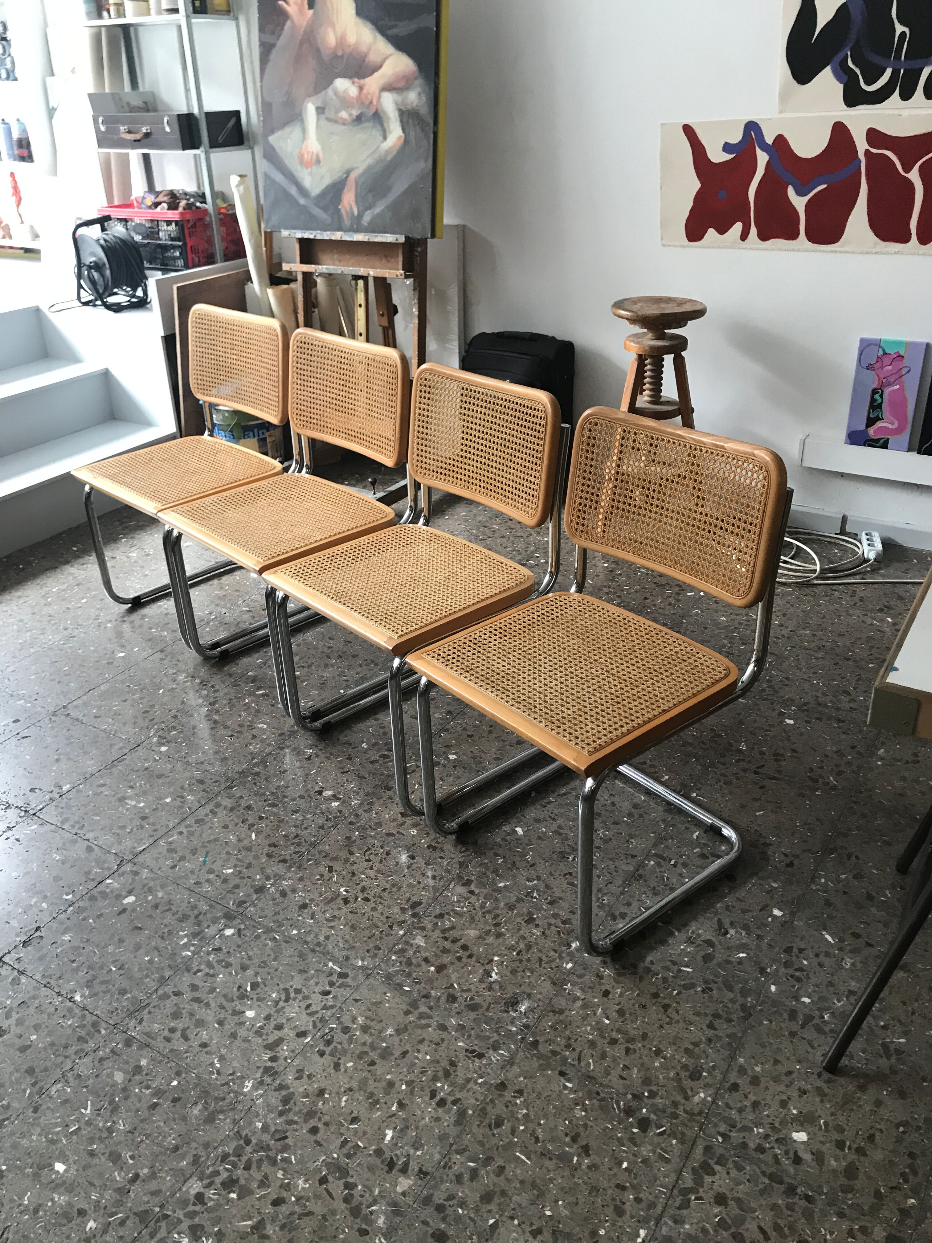 Lot de 4 chaises Cesca B32 Marcel Breuer Édition italienne
