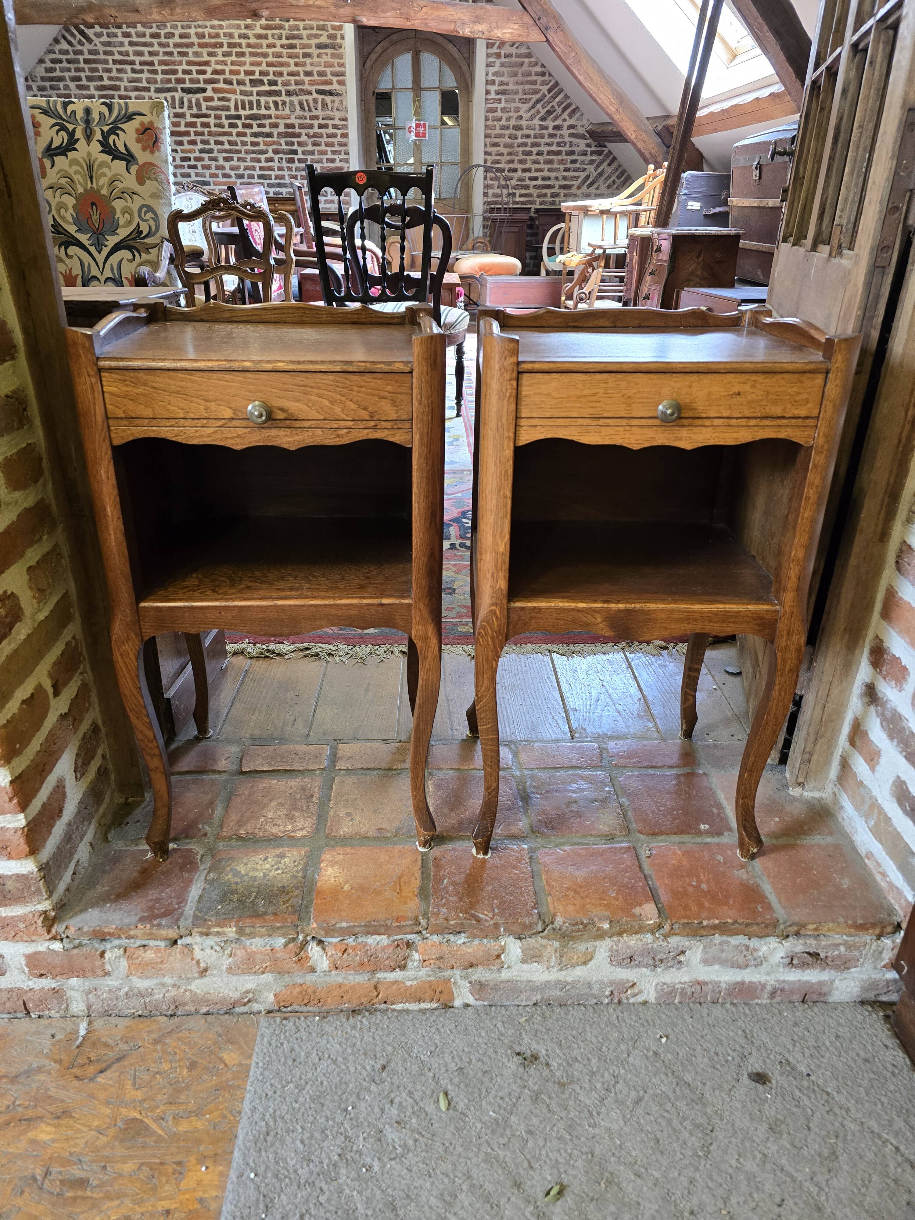 Pair of Louis XV style oak bedside tables