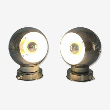 60s lamp set Reggiani Eyeball  chromed globe wall lamps - space age desk lamps
