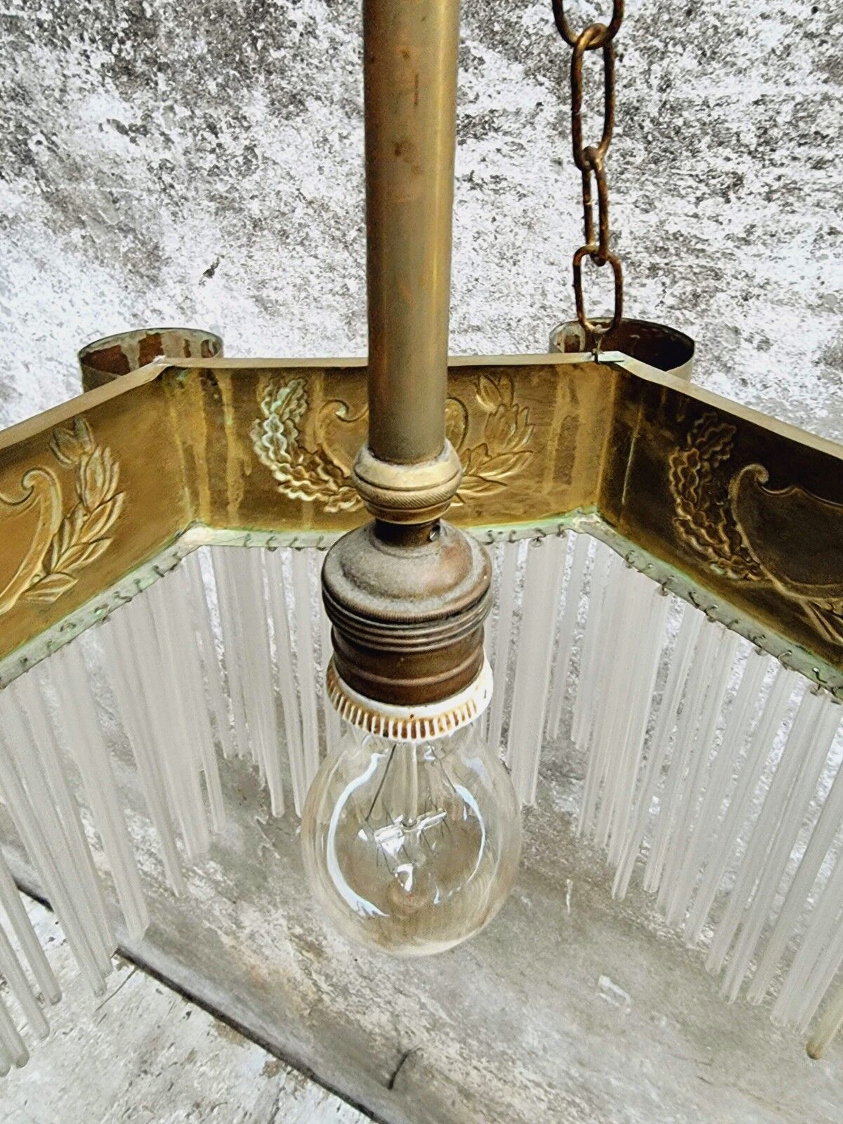 Hanging lamp Art Deco copper with glass beads