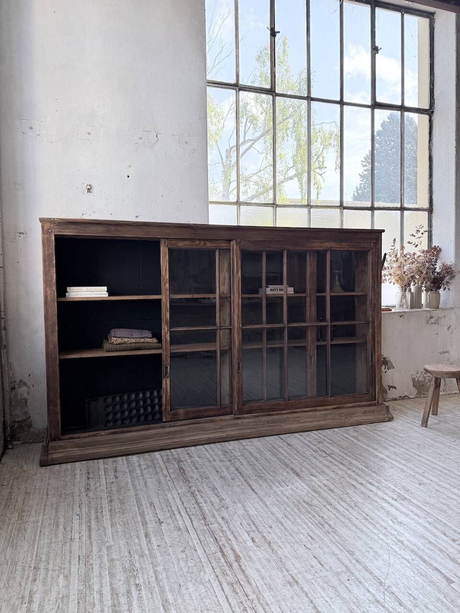 XXL industrial sideboard with glass doors