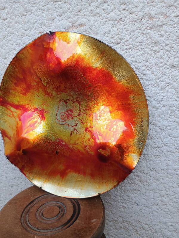 Assiette décorative contemporaine verre signé Cesart Italie 1980 glaçure