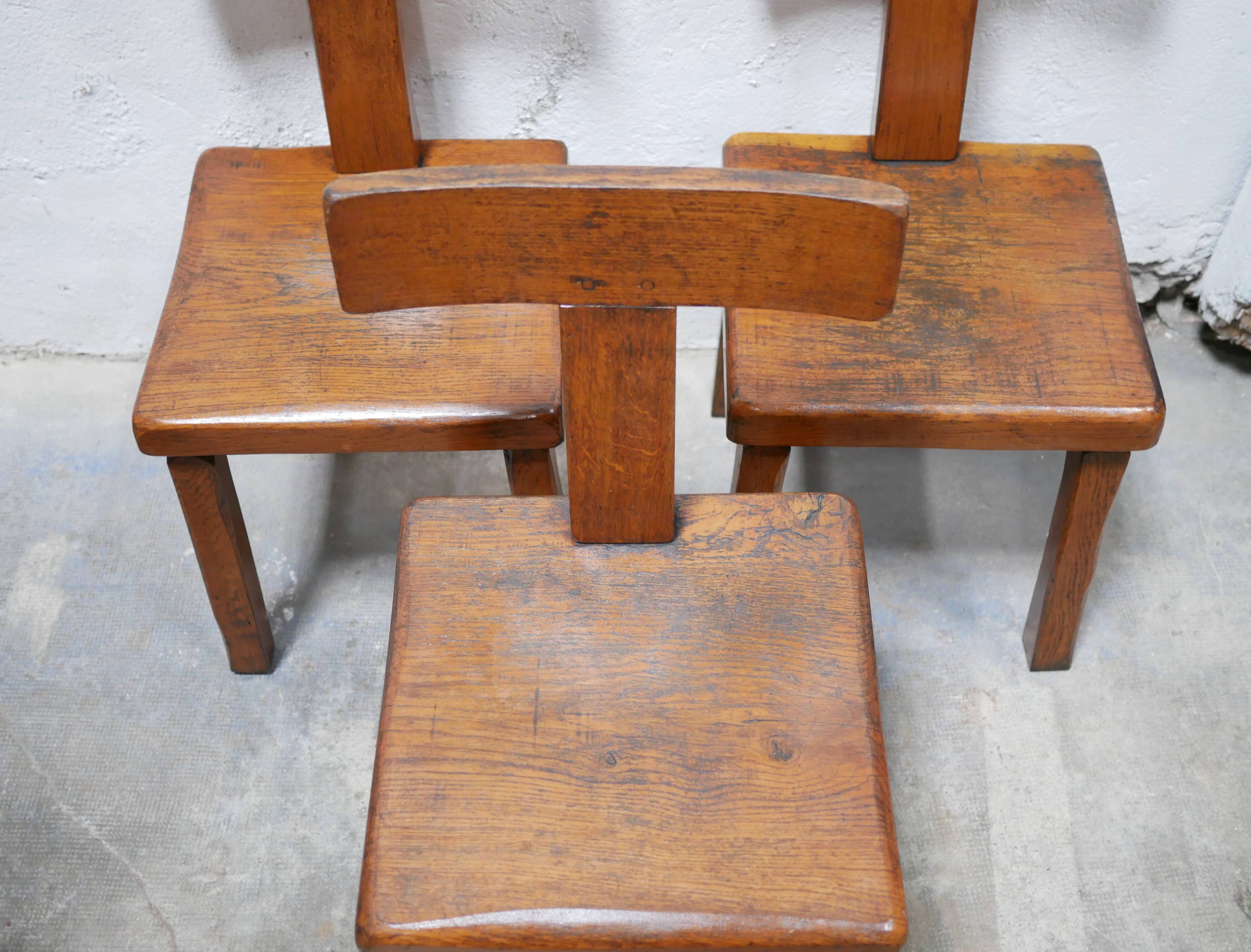 Vintage brutalist wooden T chair