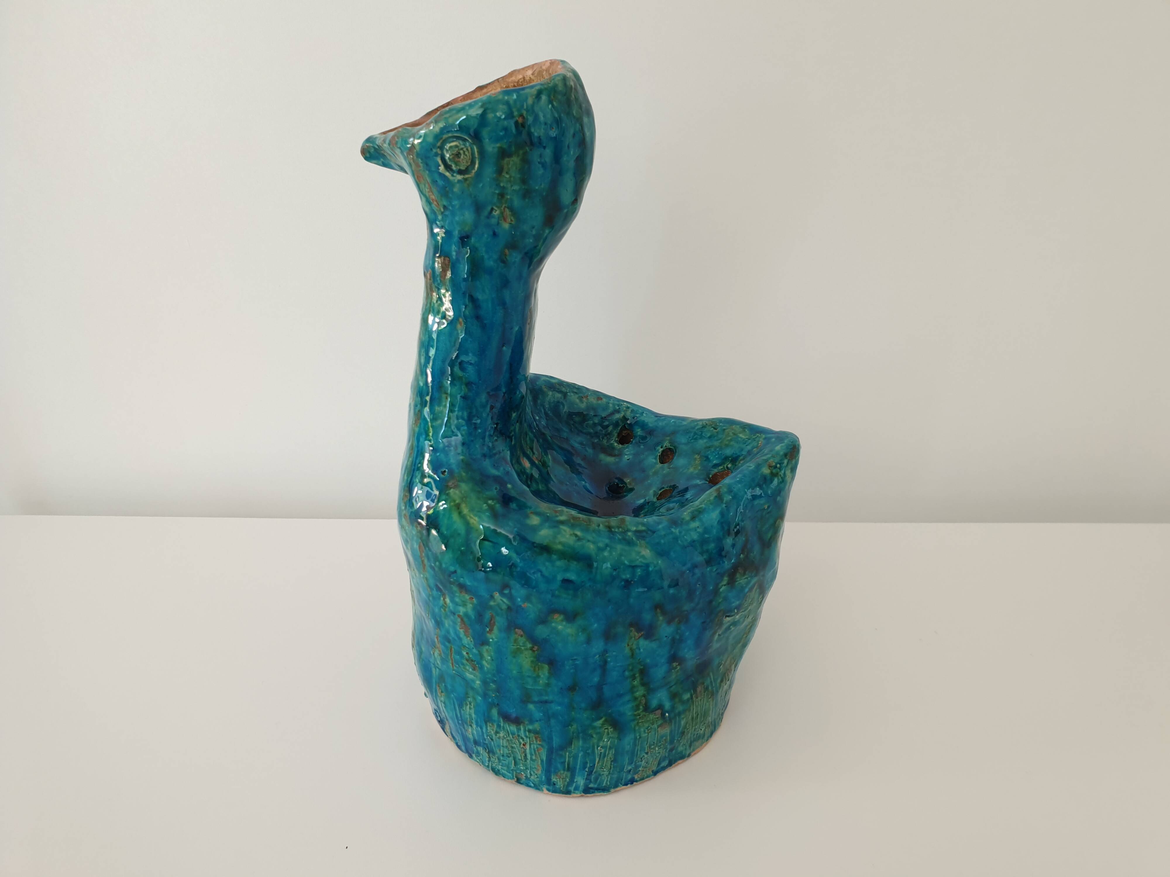 Brutalist Zoomorphic Bird Ceramic Flower Vase Signed NICOLE