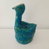 Brutalist Zoomorphic Bird Ceramic Flower Vase Signed NICOLE