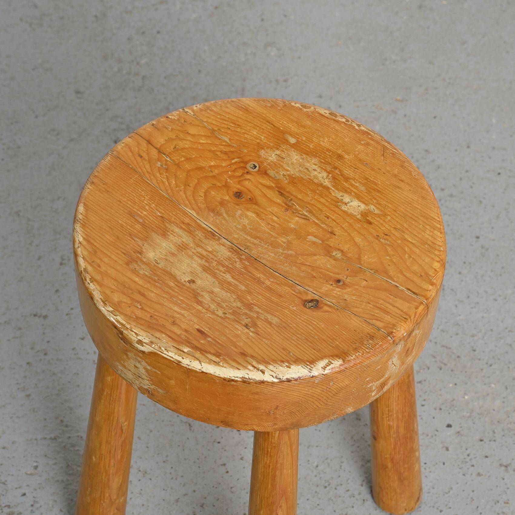 Solid pine stool, Charlotte Perriand, 1970s