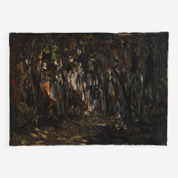 Abstract oil on canvas painting "The Forest" Amsterdam circa 1950