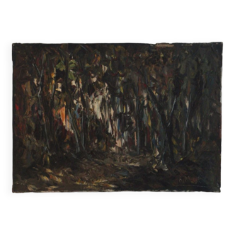 Abstract oil on canvas painting "The Forest" Amsterdam circa 1950