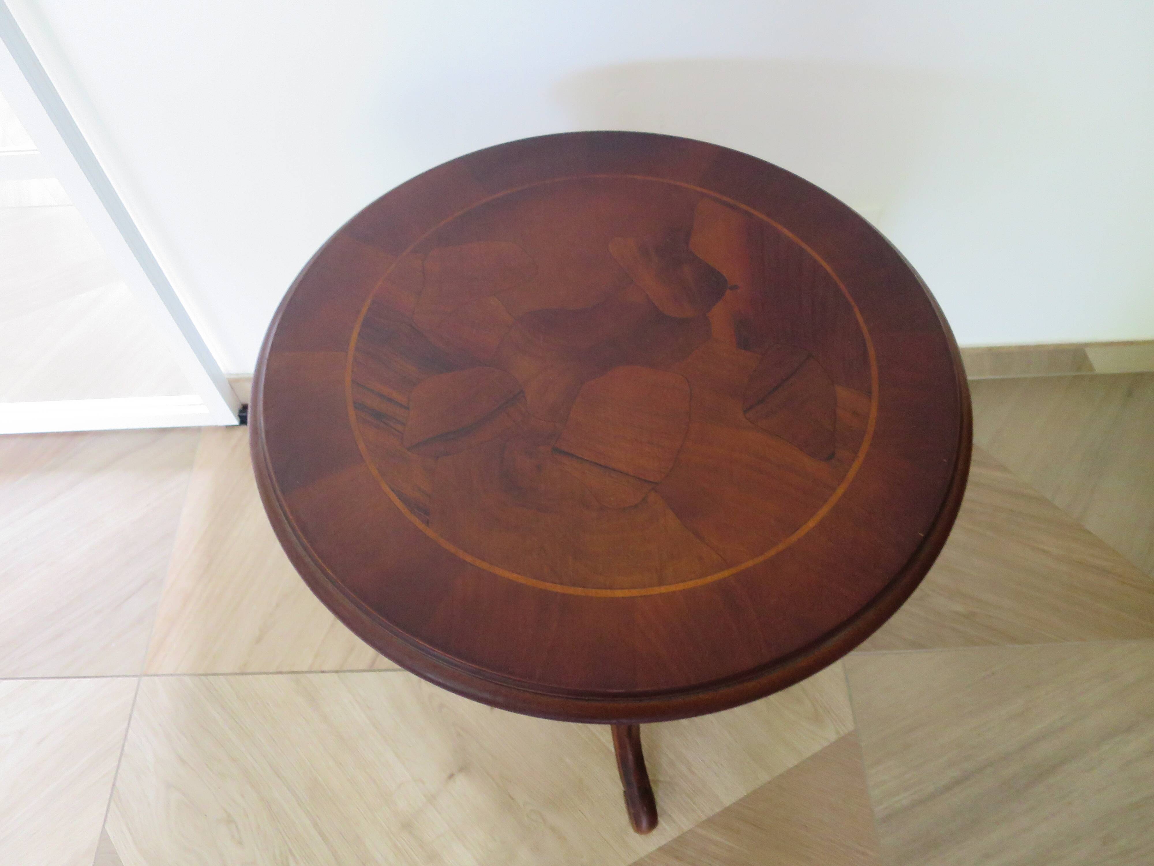 Side table - Tripod pedestal table - marquetry - Louis Philippe - mahogany stain