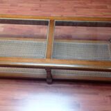 Coffee table in wood, glass and rattan