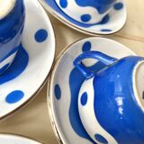 Set of 6 Sarreguemines Digoin earthenware coffee cups with art deco polka dots, 1930s