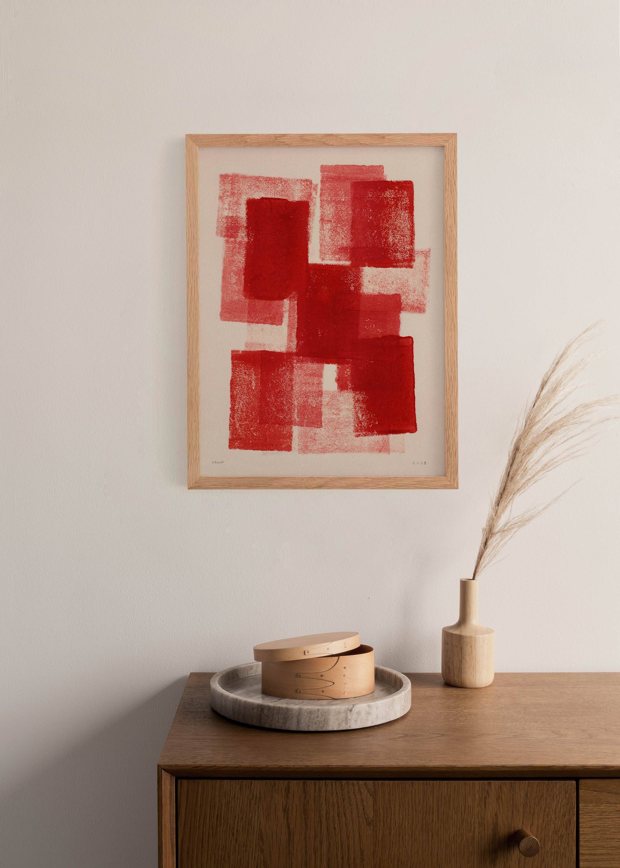 red abstract painting - painting b244 signed eawy