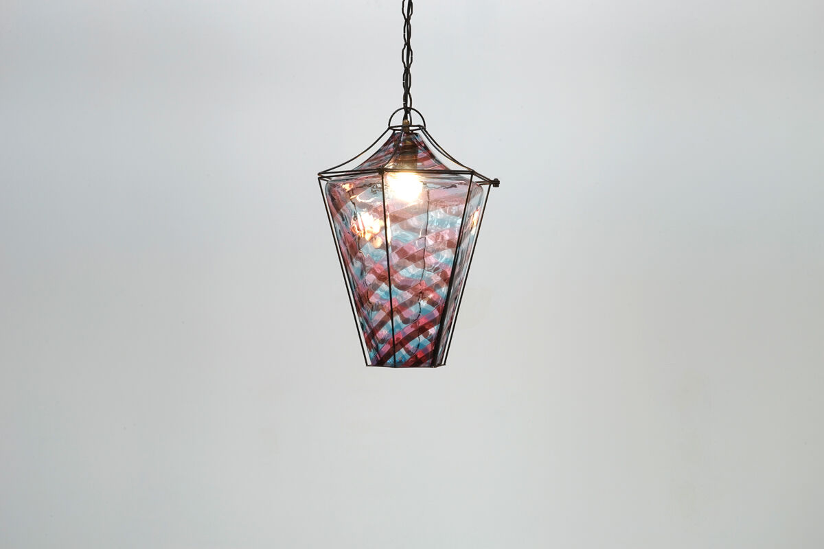 Murano Bianconi glass lantern suspension for Venini circa 1950