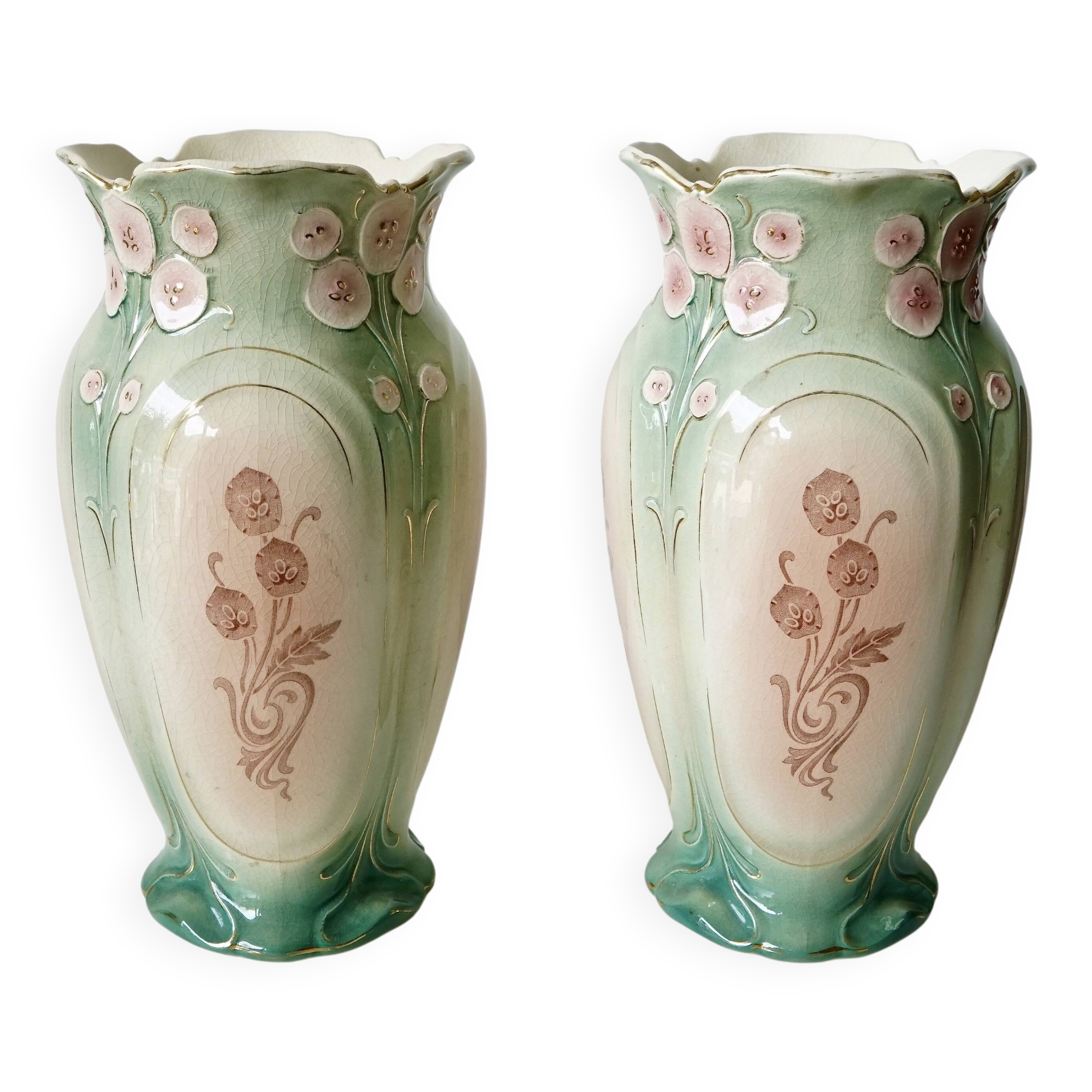 Pair of Art Nouveau vases by Gustave de Bruyn, circa 1900