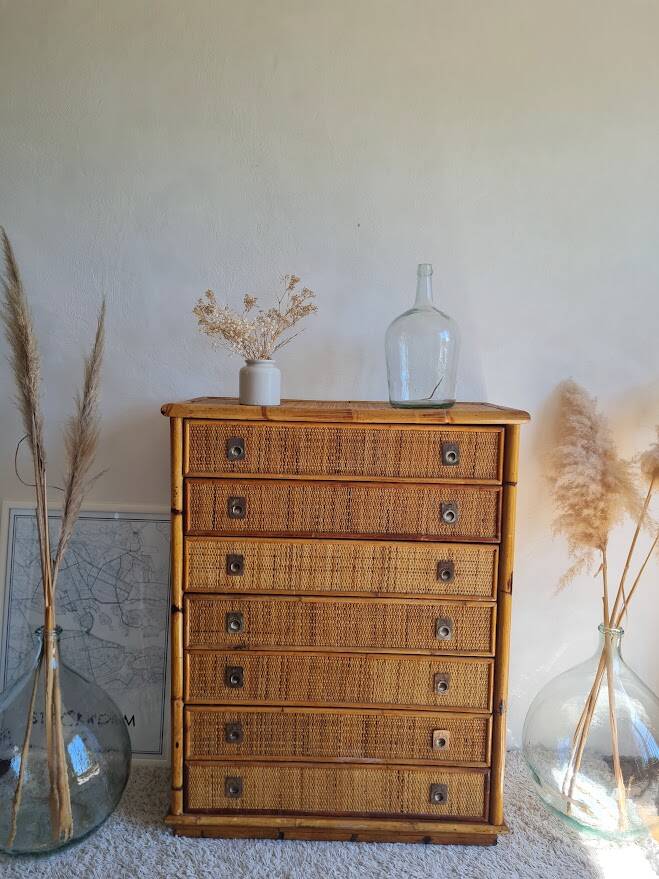 Rattan chest of drawers circa 1970, Dal Vera