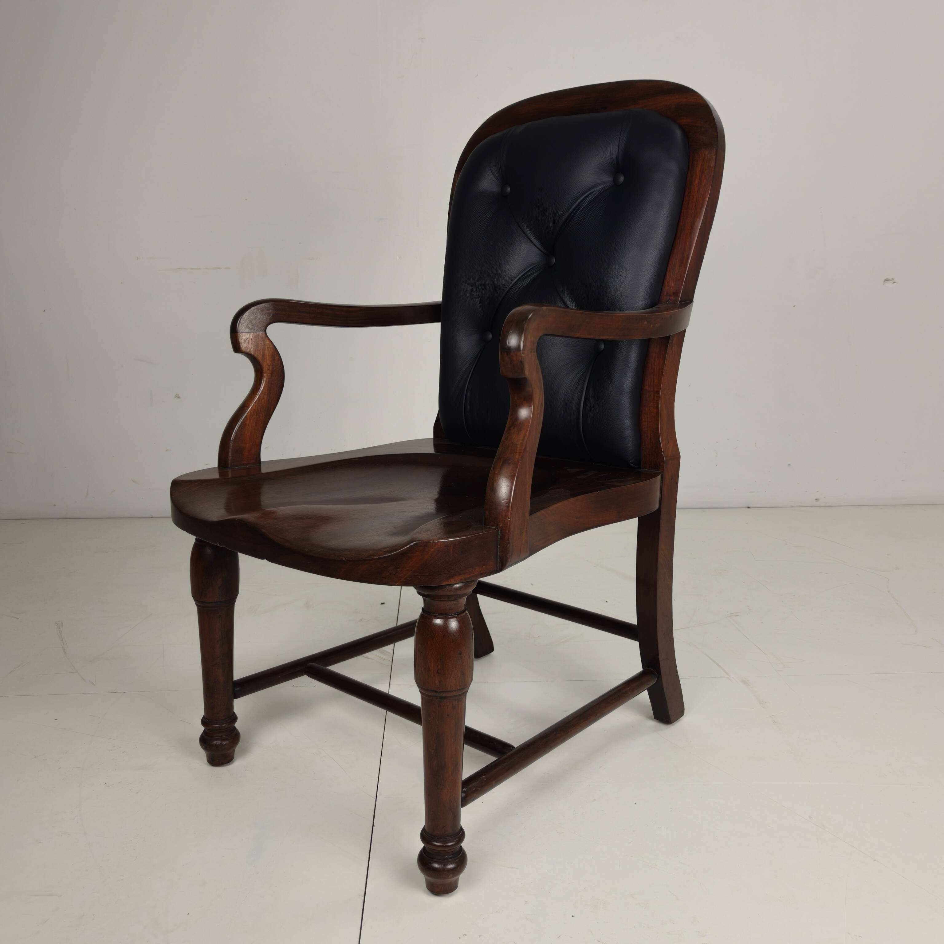Victorian English Walnut & Leather Library Desk Chair