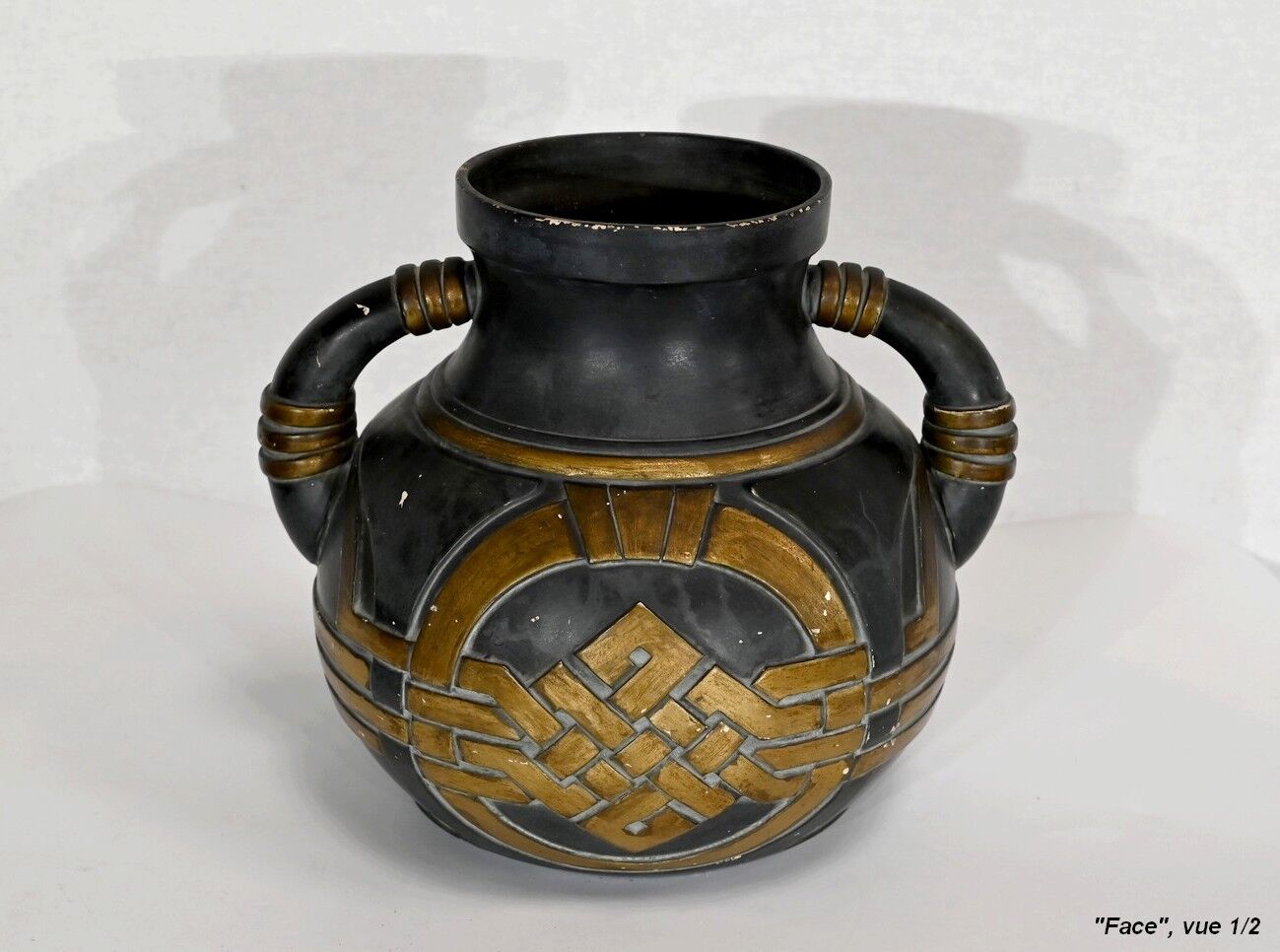 Terracotta vase anthracite and golden 1900