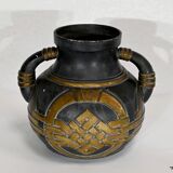 Terracotta vase anthracite and golden 1900