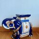 Stool or elephant plant stand in blue ceramic