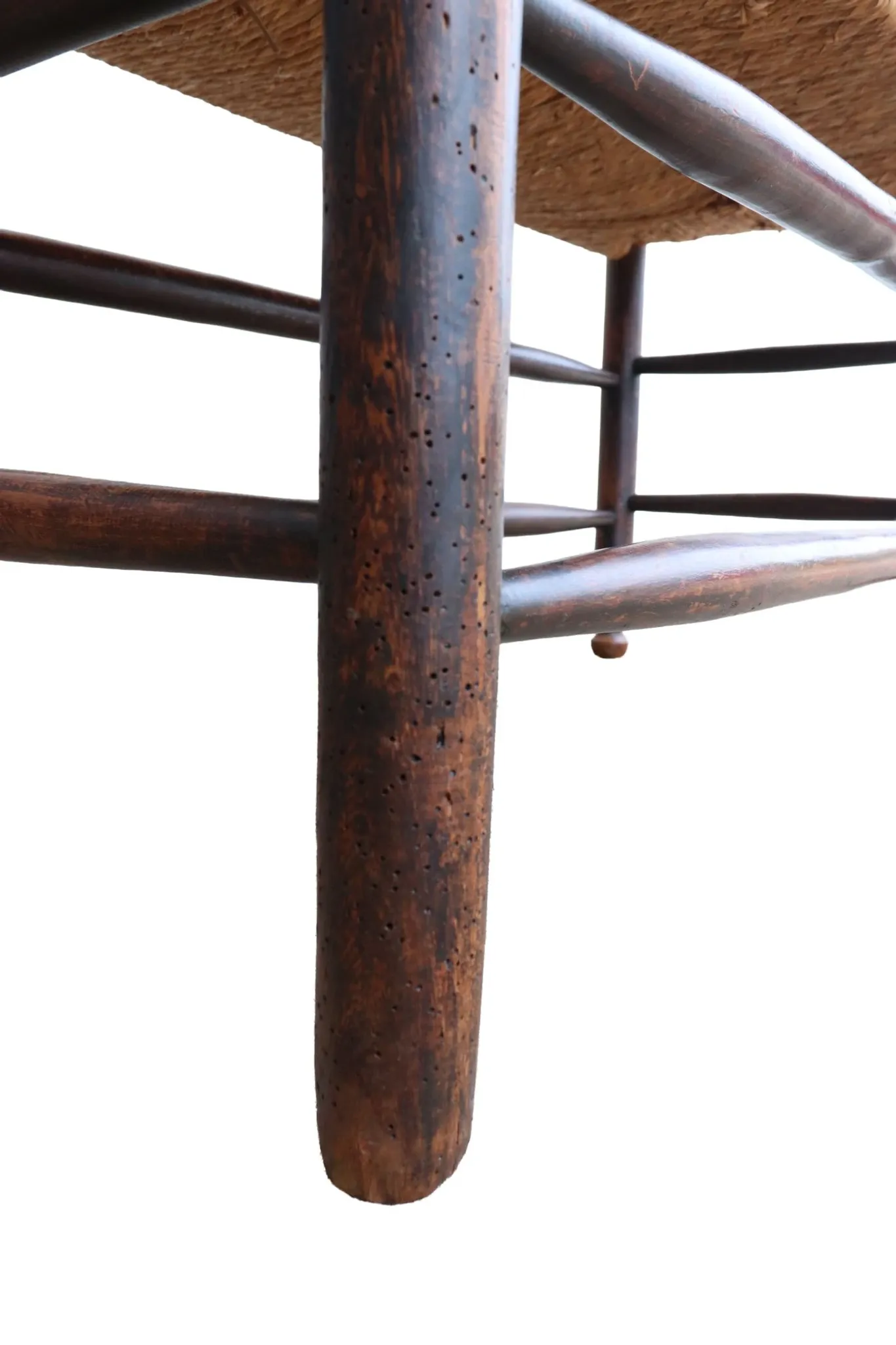 Antique Dutch wooden bench with woven seat